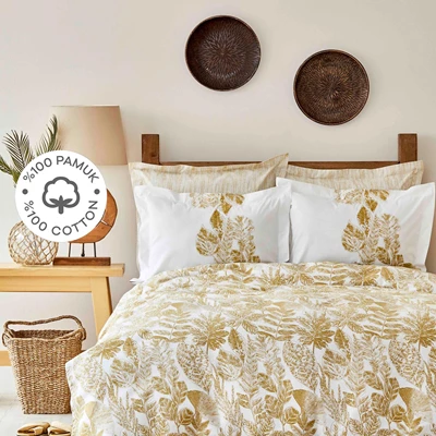 KARACA KH LEAF HARDAL %100 PAMUK RNF ÇİFT KİŞİLİK NEVRESİM TAKIMI